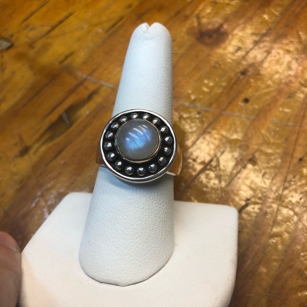 Round moonstone (blue flash!) ring. - Picture 4 of 4